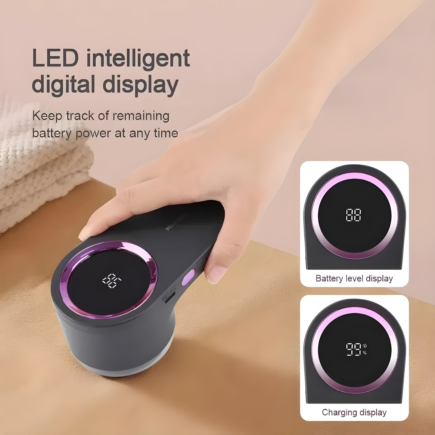 LintFree™ – Elektrische Pluizenverwijderaar met LED-display & Type-C Oplaadfunctie